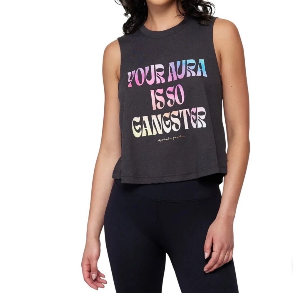 Spiritual Gangster Charcoal Muscle Tee with Multicolor Graphic - Picture 2 of 4